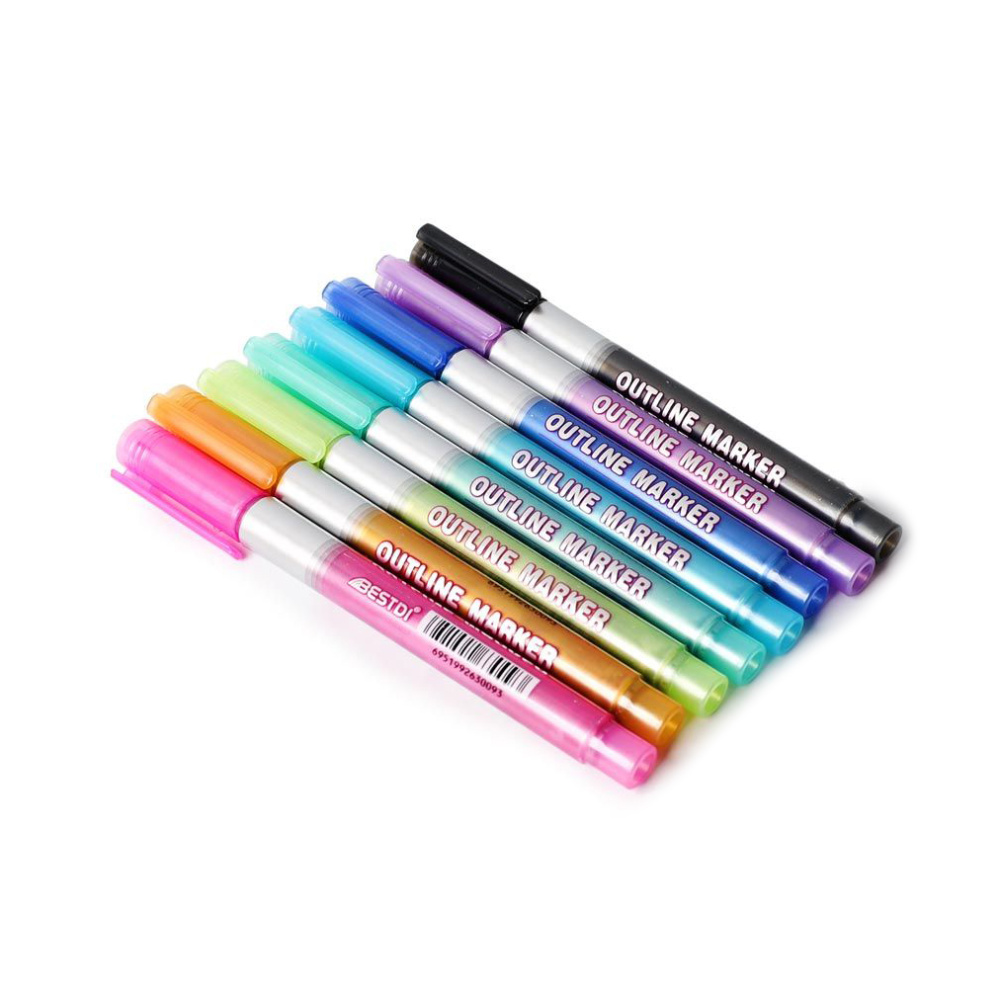 Set of Colored Outline Markers 2.3 mm Metallic Colors - 8 Colors