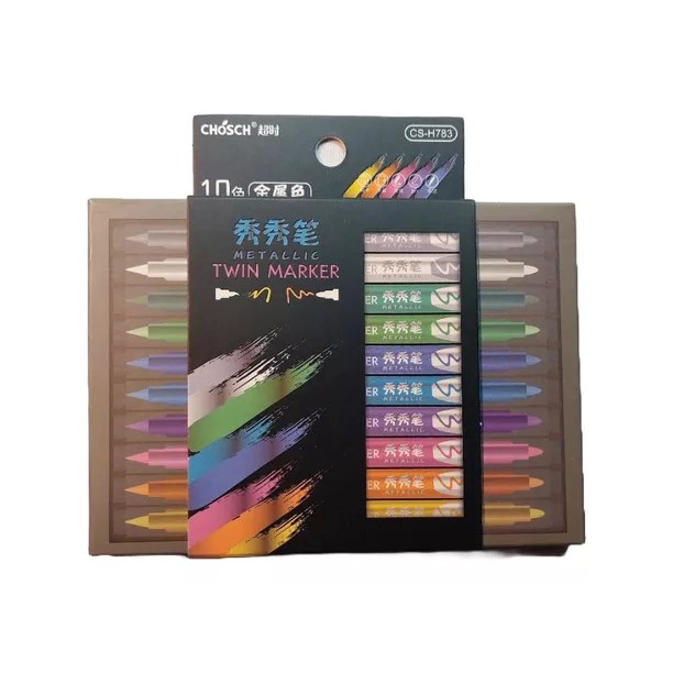 Double-Ended Markers with Brush Metallic Colors Set - 10 Pieces