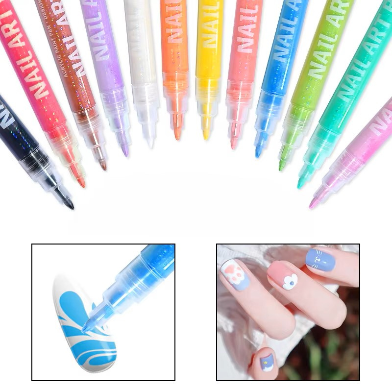 Set of Fluorescent Acrylic Marker Pens for Nail Art Decoration 0.6-1 mm GuangNa - 7 Colors