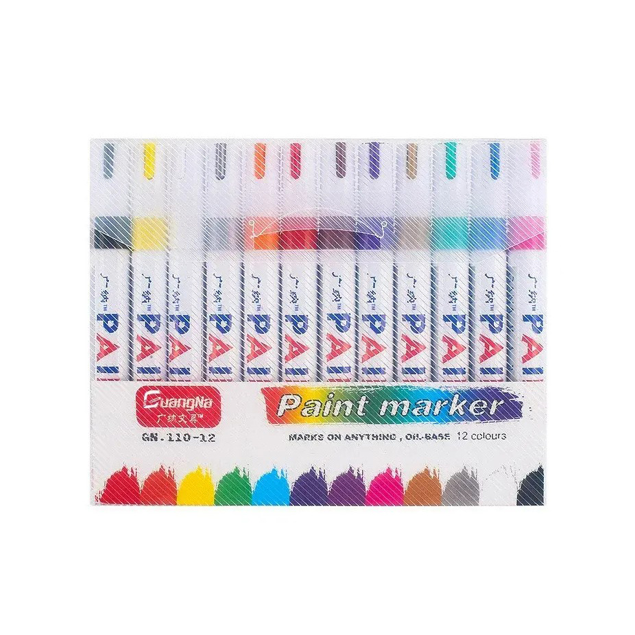 GuangNa Oil-Based Permanent Markers Suitable for All Surfaces - 12 Colors