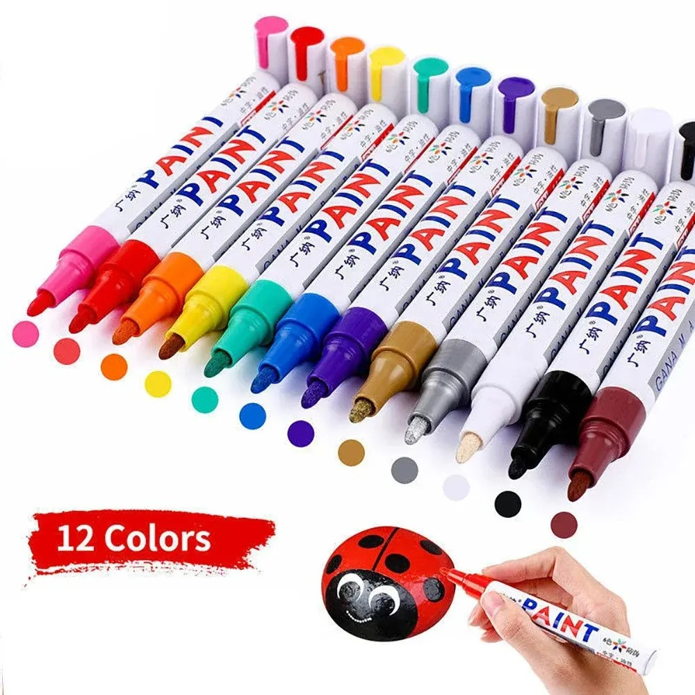 GuangNa Oil-Based Permanent Markers Suitable for All Surfaces - 12 Colors