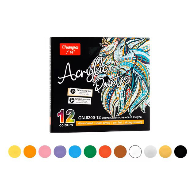 Set of Dual-Tip Acrylic Brush Markers and 1 mm Fine Liners GuangNa - 12 Colors