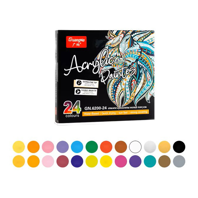 Set of Dual-Tip Acrylic Brush Markers and 1 mm Fine Liners GuangNa - 24 Colors