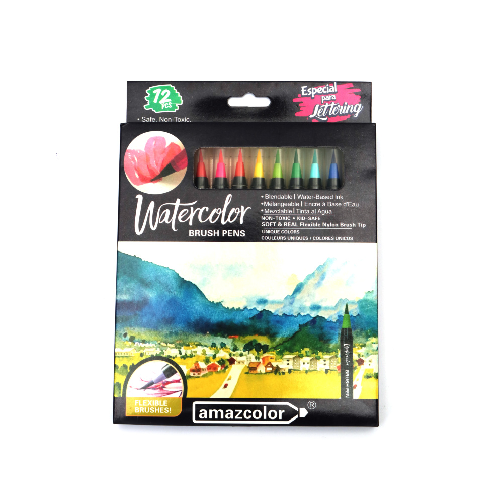 Set of Water-Based Brush Markers - 12 Colors