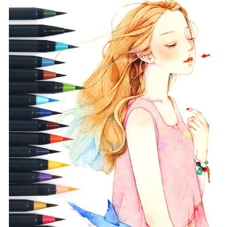 Set of Water-Based Brush Markers - 12 Colors