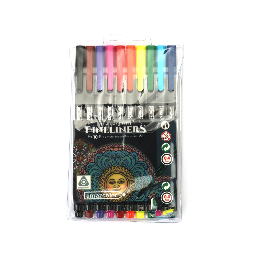 Set of Colored Fine Liners 0.4 mm - 10 Colors