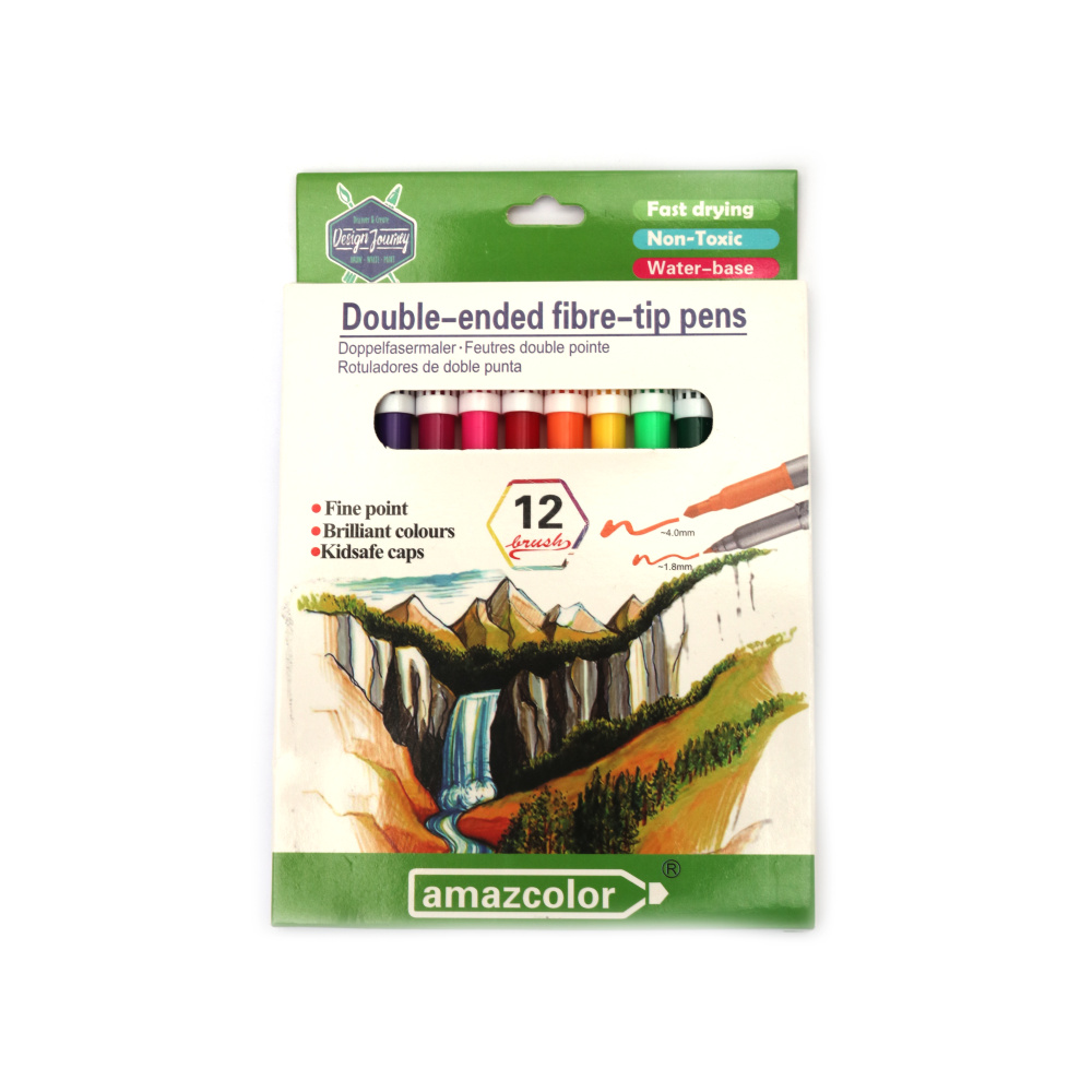 Set of Dual-Tip Markers 1.8 mm and 4 mm - 12 Colors