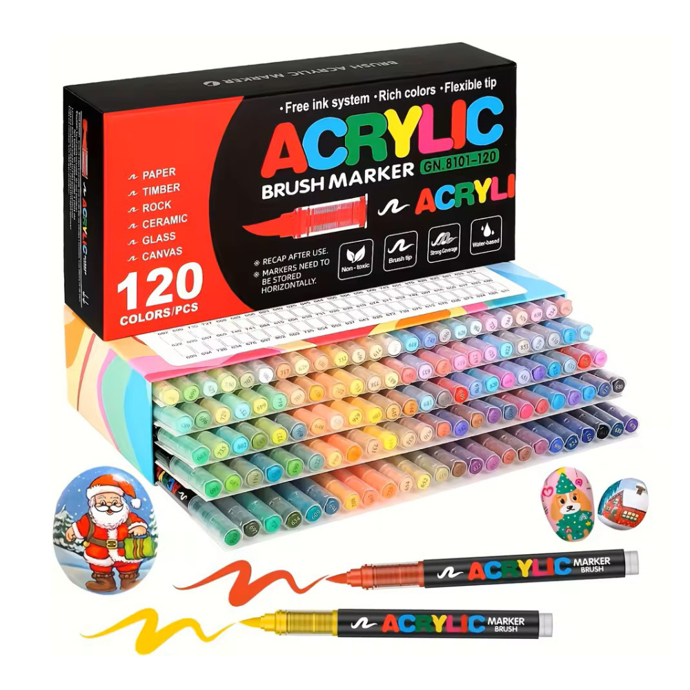 Acrylic Markers Set GuangNa, Suitable for Textile, Wood, Ceramic, Glass, Stone, Canvas and Paper, 120 Pieces – Ideal for Detailed Art, DIY & Creative Projects