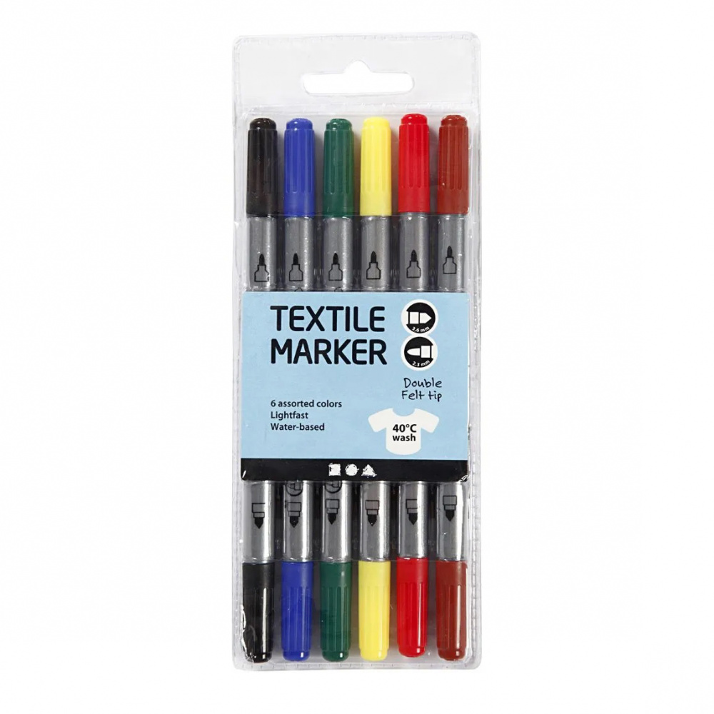 Set markere pentru textile pe baza de apa culori saturate fata-verso 2,3-3,6 mm CREATIV -6 culori