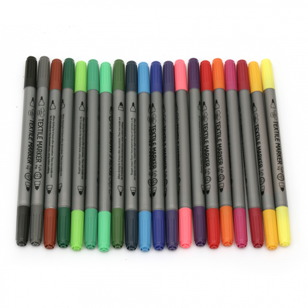 Set de markere pentru textil cu două fețe pe bază de apă de 2,3-3,6 mm în 20 de culori