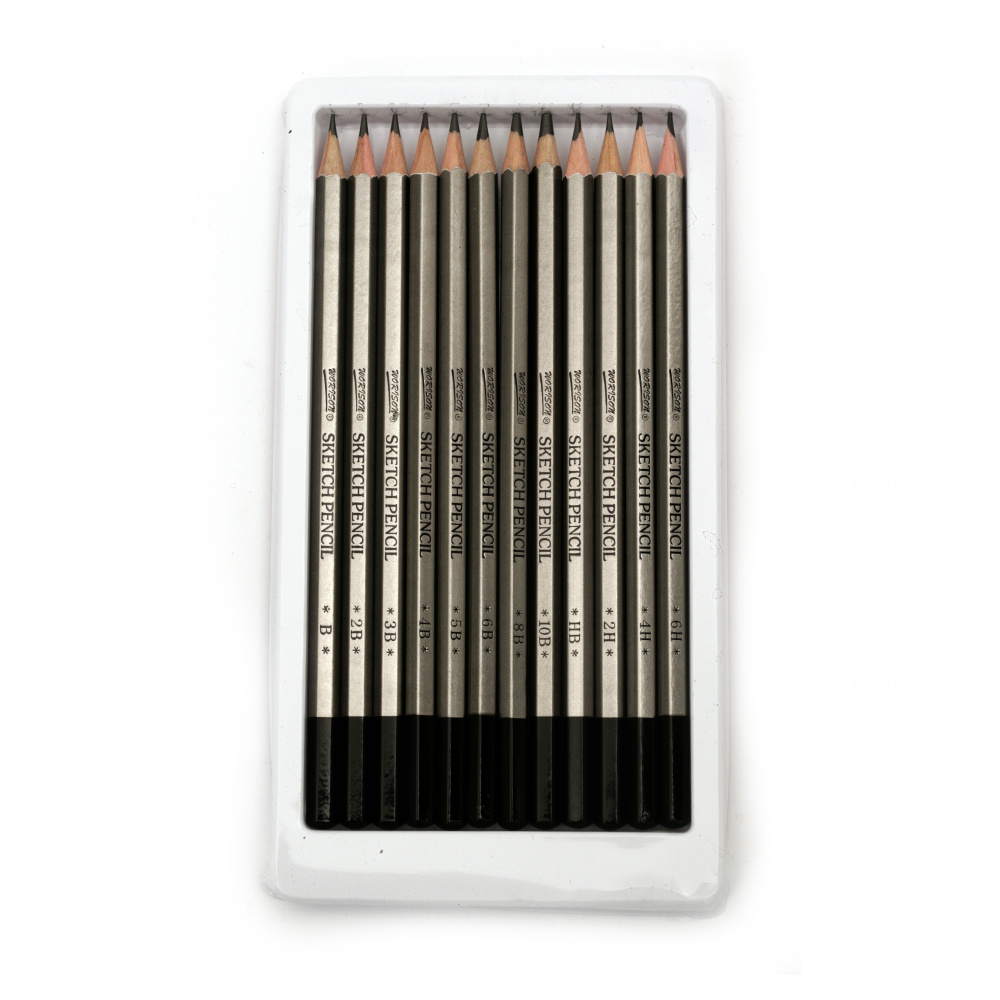 Set of graphite pencils sketching for graphics and design - 12 pieces