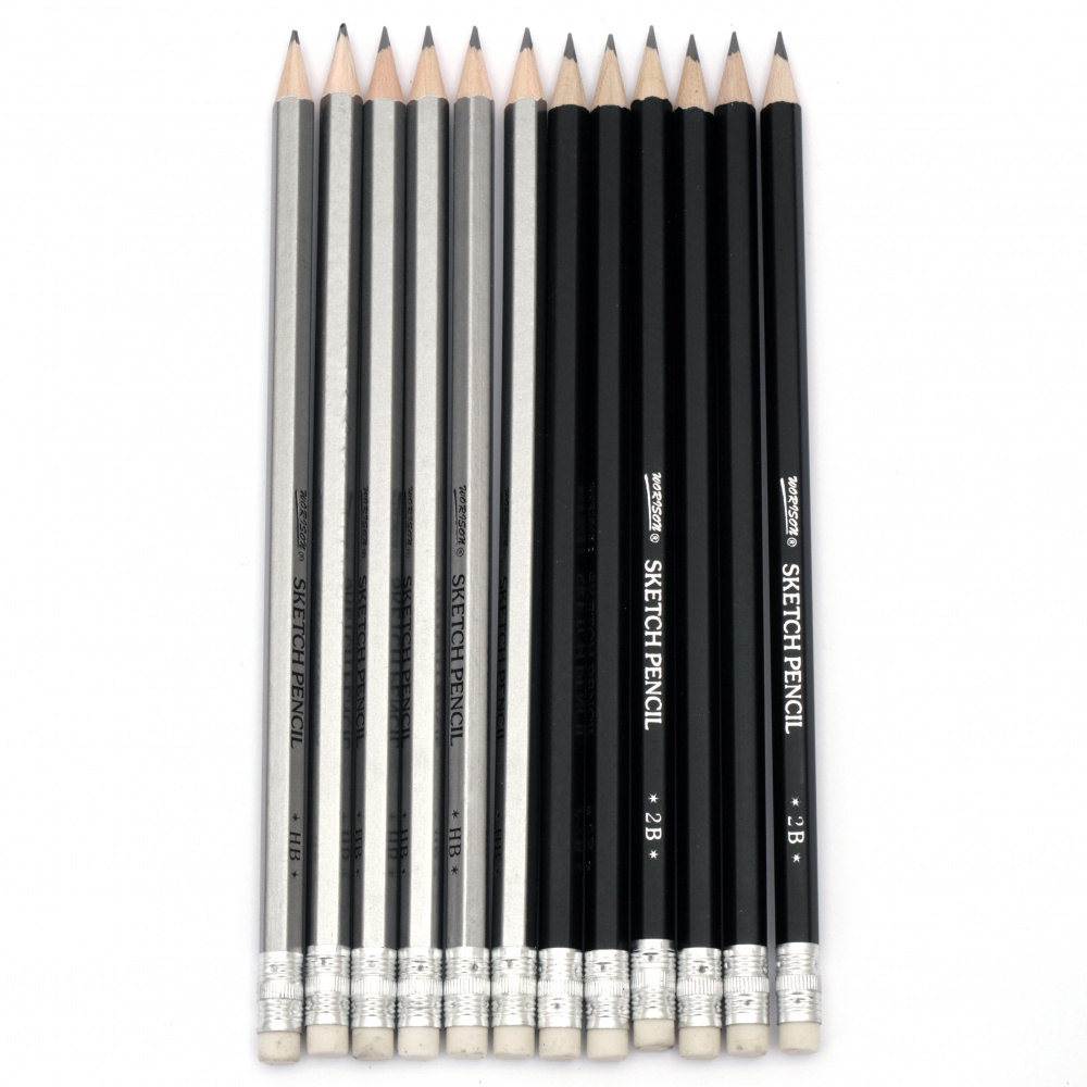 Set de creioane grafit HB și 2B - 12 bucăți