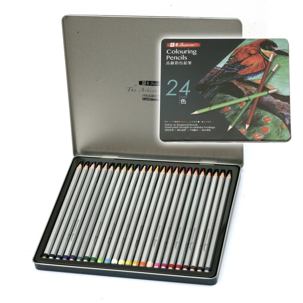 Set of watercolor pencils in a metal box -24 colors