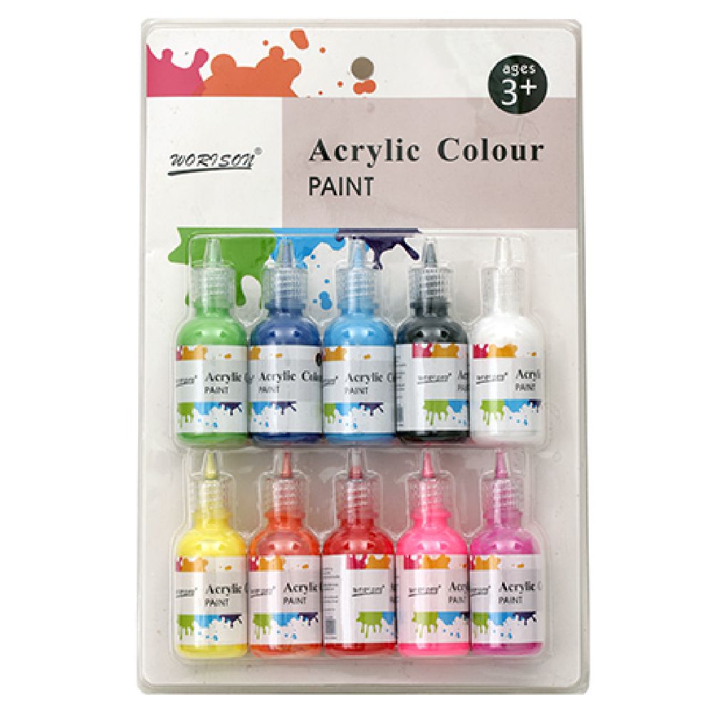 Set of Acrylic Paints, 10 Colors x 30 ml