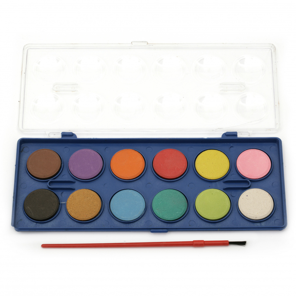 Комплект водни бои 12 цвята с 1 четка за рисуване