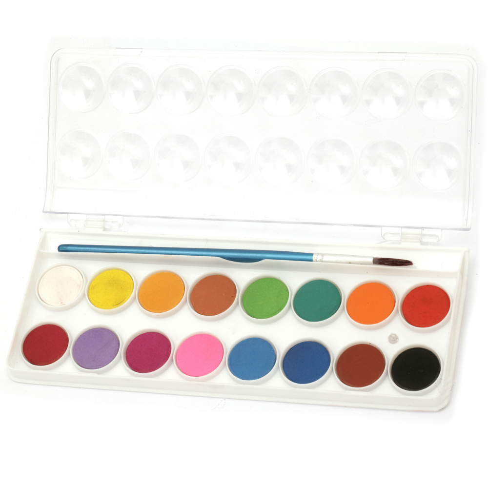 Set of watercolor paints 16 colors with a brush for painting
