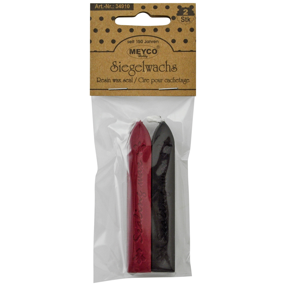 Sealing wax set with wick 1x1x7cm Meyco  red and black -2 pieces