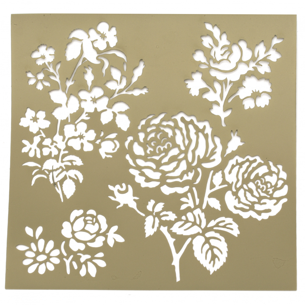 Template for embossing and Mix media 20x20 cm roses and flowers