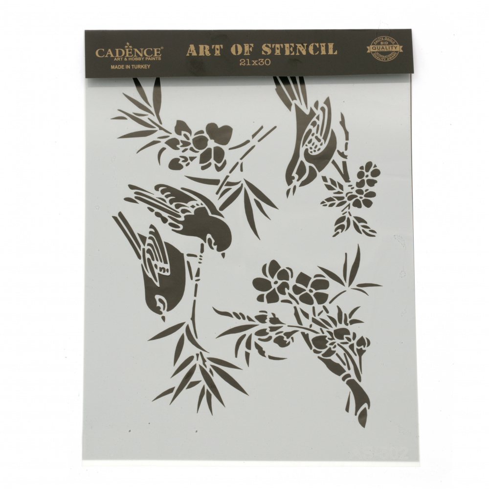 Reusable stencil universal CADENCE - AS-502 twig with birds
