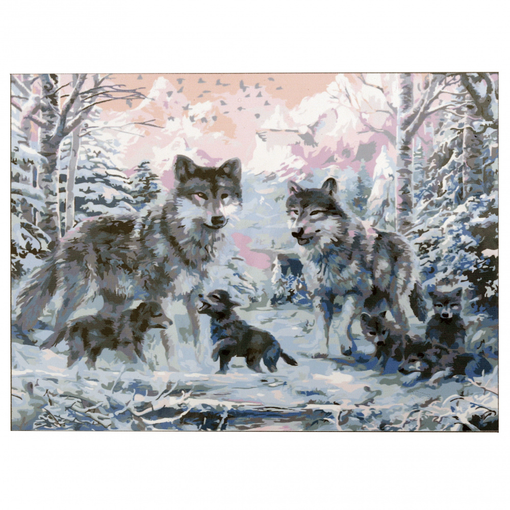 Комплект рисуване по номера 30x40 см - Вълци в снега ms9085