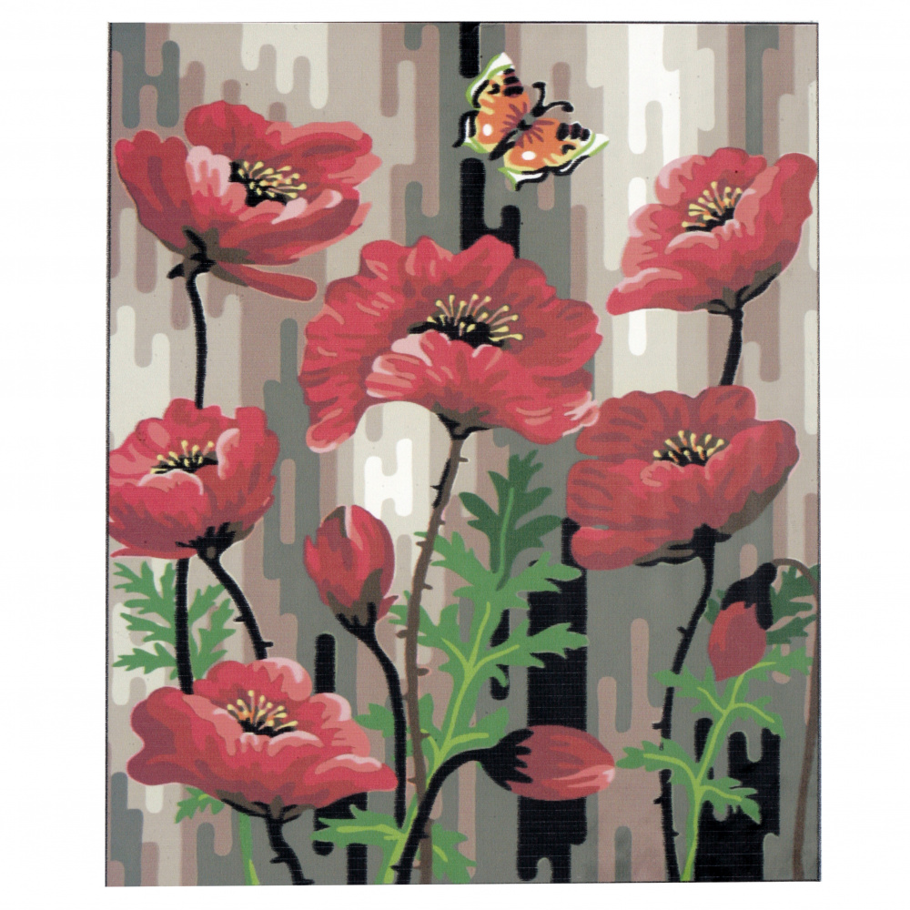 Set for painting by number 40x50 cm - Poppies - framed canvas, scheme, paints and 3 brushes