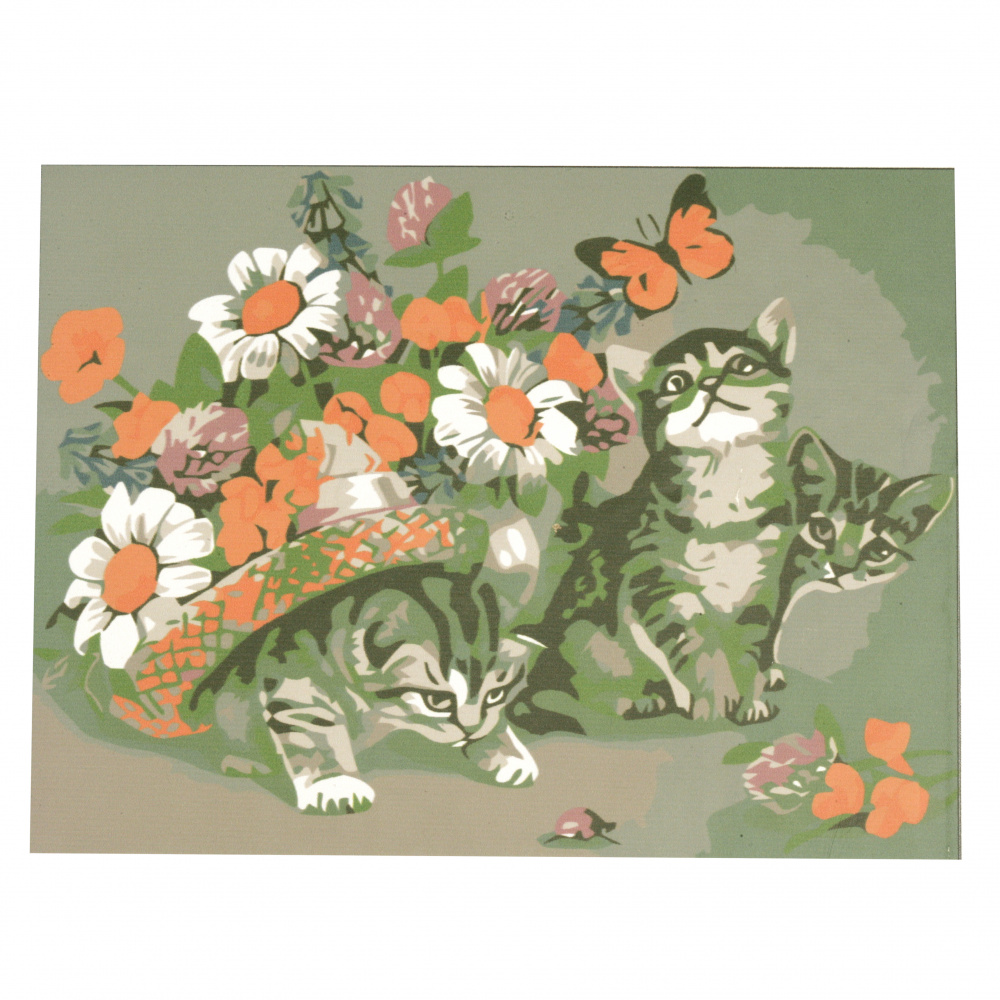 Ζωγραφική με αριθμούς20x30 cm - Λουλούδια και γατάκια msa0062