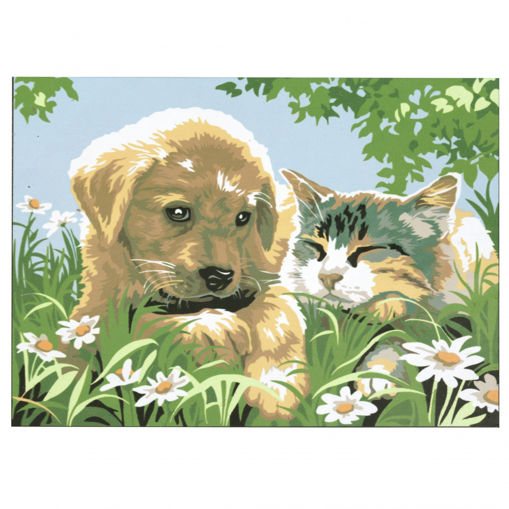 Комплект рисуване по номера 30x40 см -Куче и коте-Приятели Ms9187