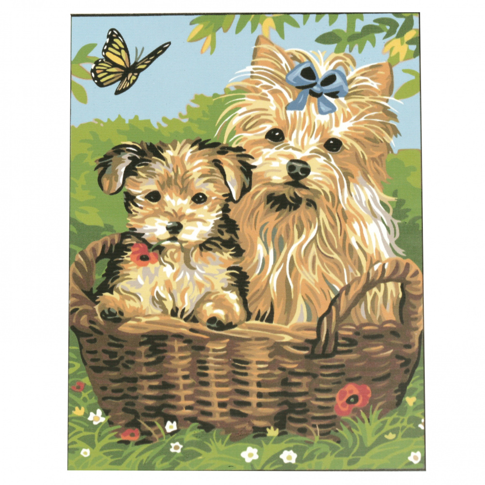 Комплект рисуване по номера 30x40 см -Кученца в кошница Ms9201