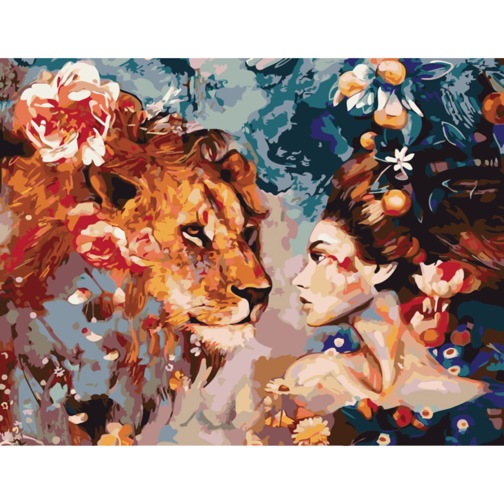 Ζωγραφική με αριθμούς30x40 cm - λιοντάρι με γυναίκα  Ms7479