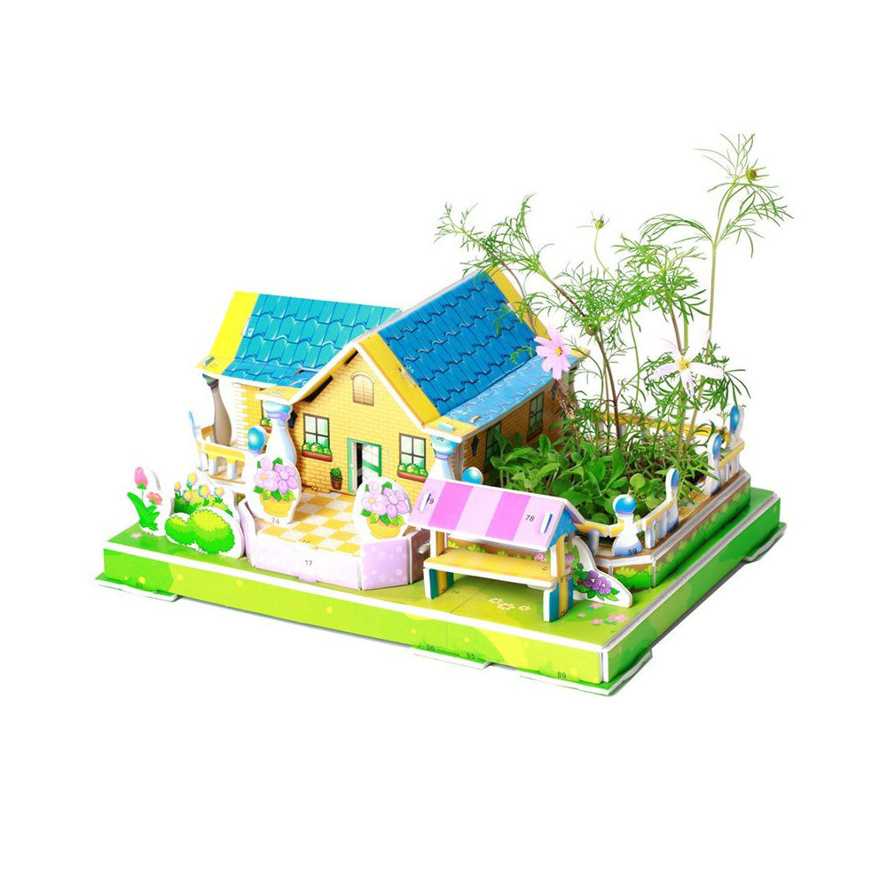3D пъзел ZILIPOO от пенокартон с жива градина 27x20x12 см -Стилна къща -31 части 