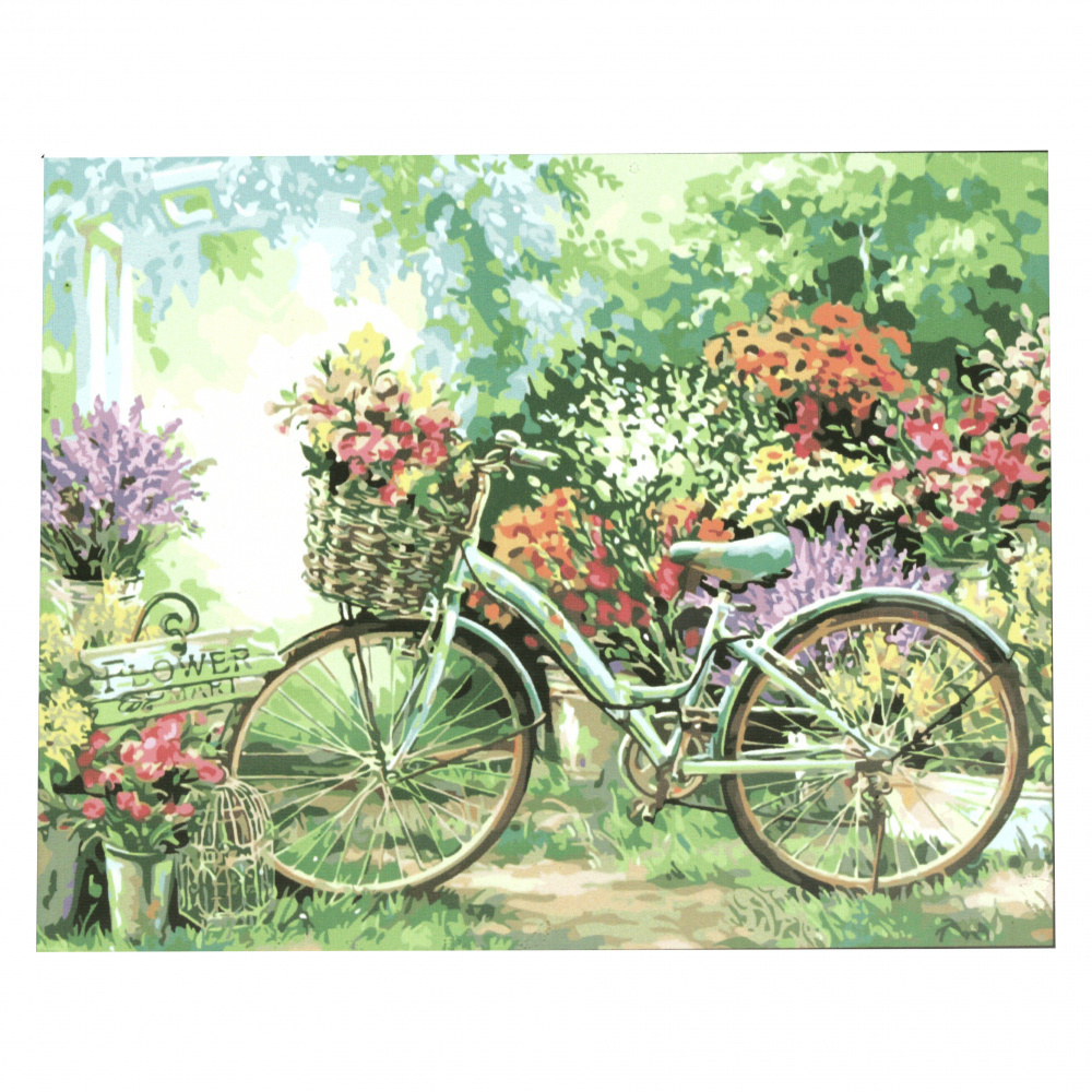 Ζωγραφική με αριθμούς 40x50 cm - ποδήλατο με πολύχρωμα λουλούδια  Ms9660