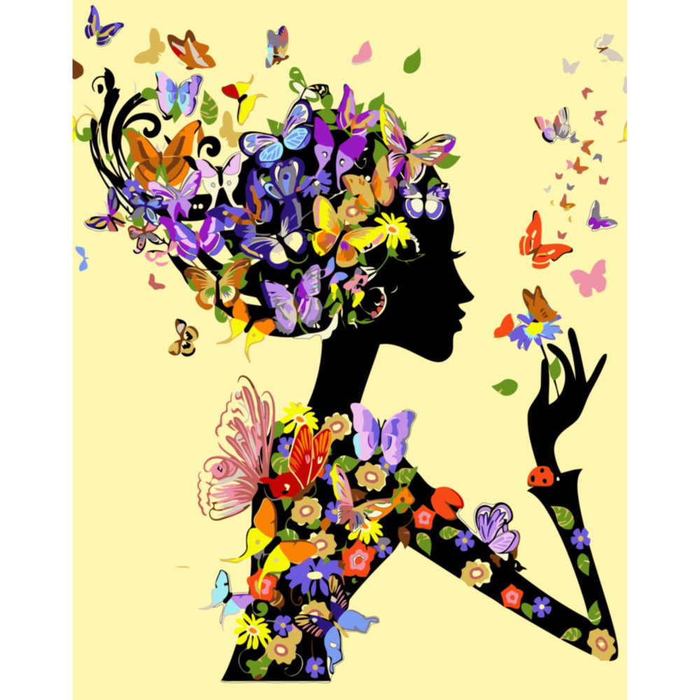 Σετ ζωγραφικής με αριθμούς  30x40 cm - γυναίκα με πολύχρωμες πεταλούδες  Ms9680