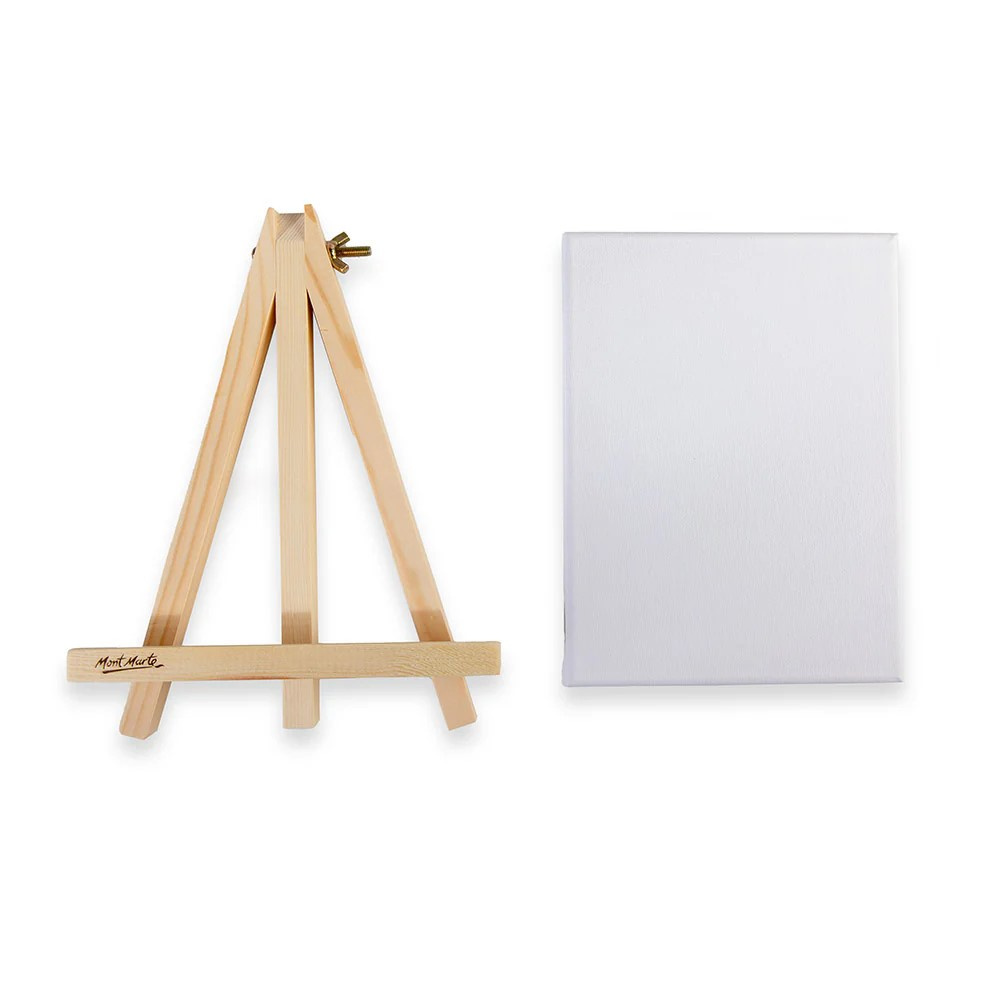 Ξύλινο καβαλέτο-τρίποδο 235x180 mm με τελαρωμένο καμβά 150x200 mm Mont Marte Easel with Canvas Small