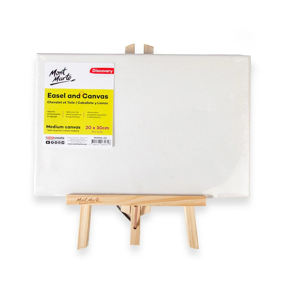 Ξύλινο καβαλέτο-τρίποδο 235x180 mm με τελαρωμένο καμβά 200x300 mm Mont Marte Easel with Canvas Medium