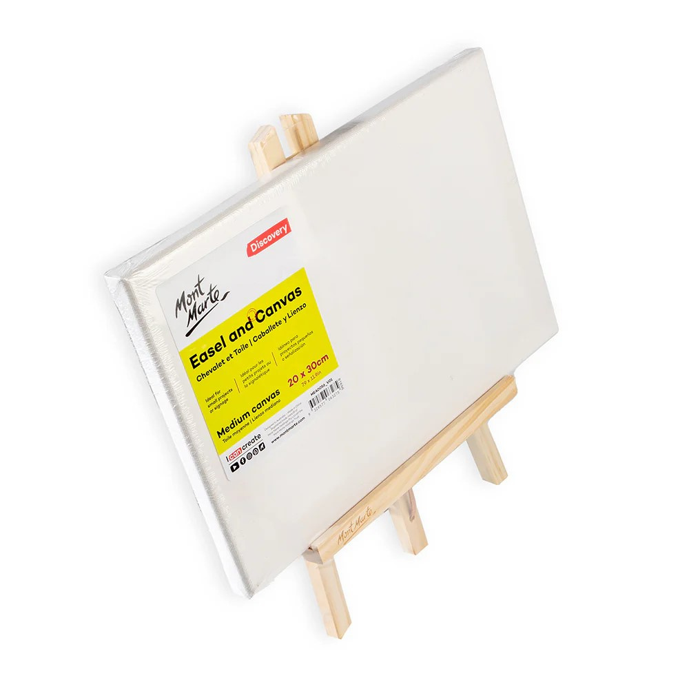 Ξύλινο καβαλέτο-τρίποδο 235x180 mm με τελαρωμένο καμβά 200x300 mm Mont Marte Easel with Canvas Medium