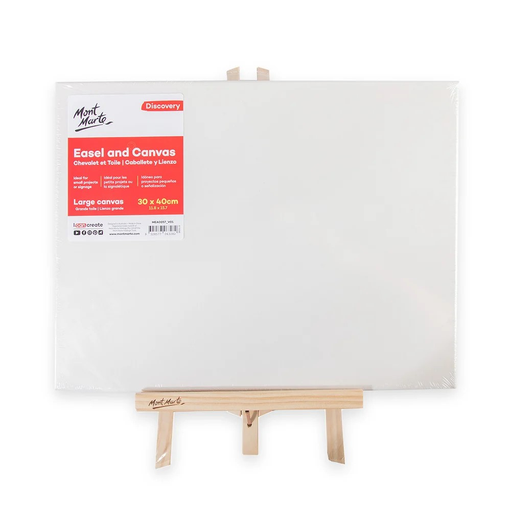 Mont Marte Cavalletto treppiede in legno per pittura 235x180 mm con tela intelaiata 150x200 mm – Grande