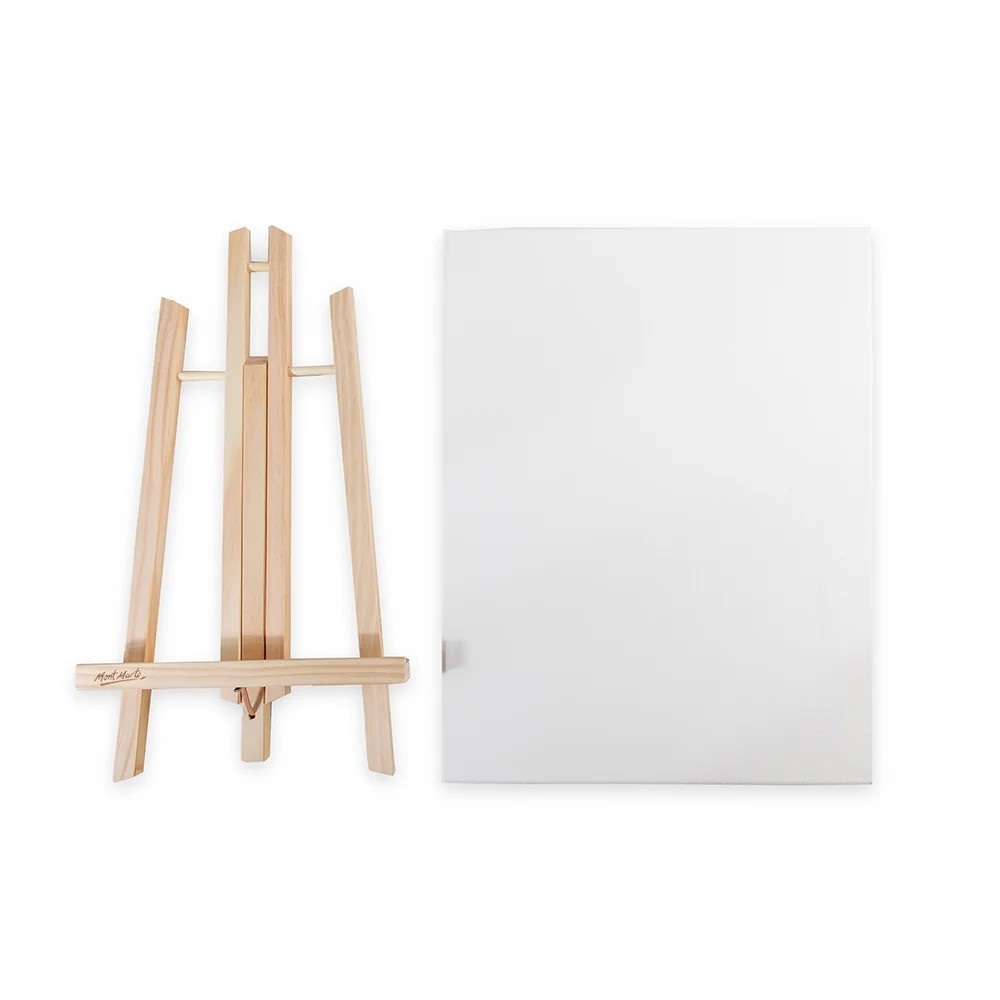 Mont Marte Cavalletto treppiede in legno per pittura 235x180 mm con tela intelaiata 150x200 mm – Grande