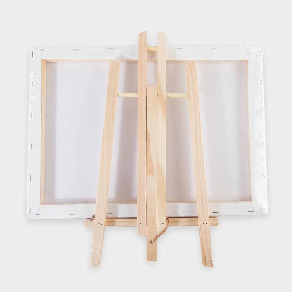 Mont Marte Cavalletto treppiede in legno per pittura 235x180 mm con tela intelaiata 150x200 mm – Grande
