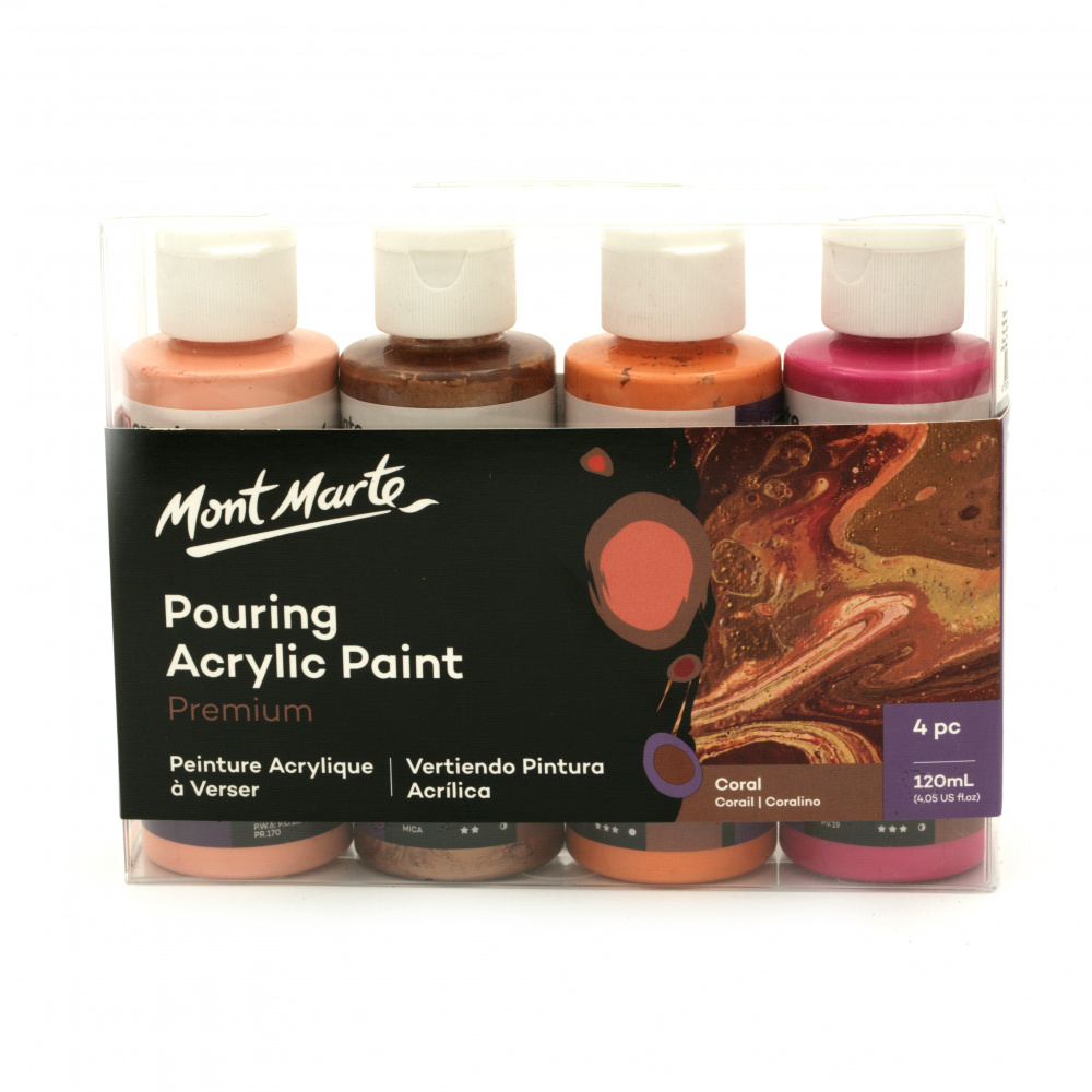 Mont Marte Acrylic Pouring Paint, Set 4 colors, 120 ml - Coral