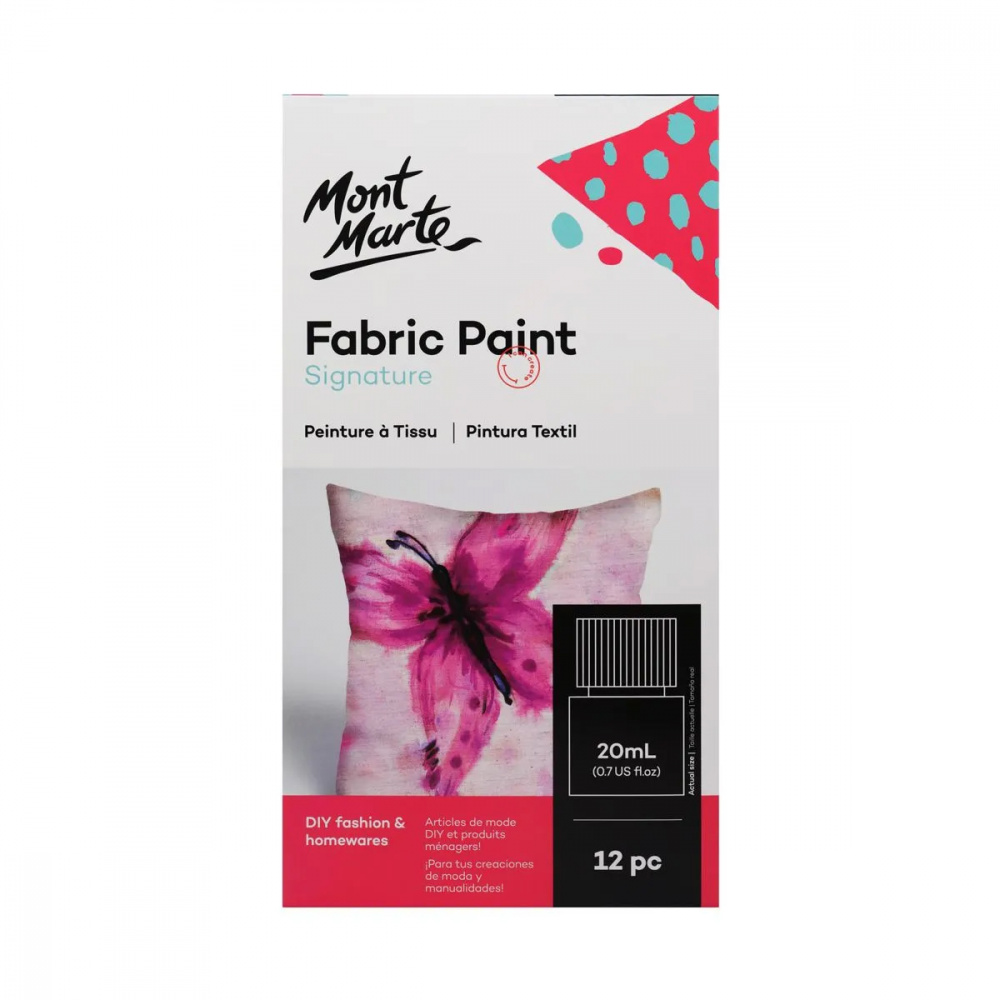 Mont Marte Fabric Paint Set, 12 Colors, 20 ml Each - Textile Paint Kit