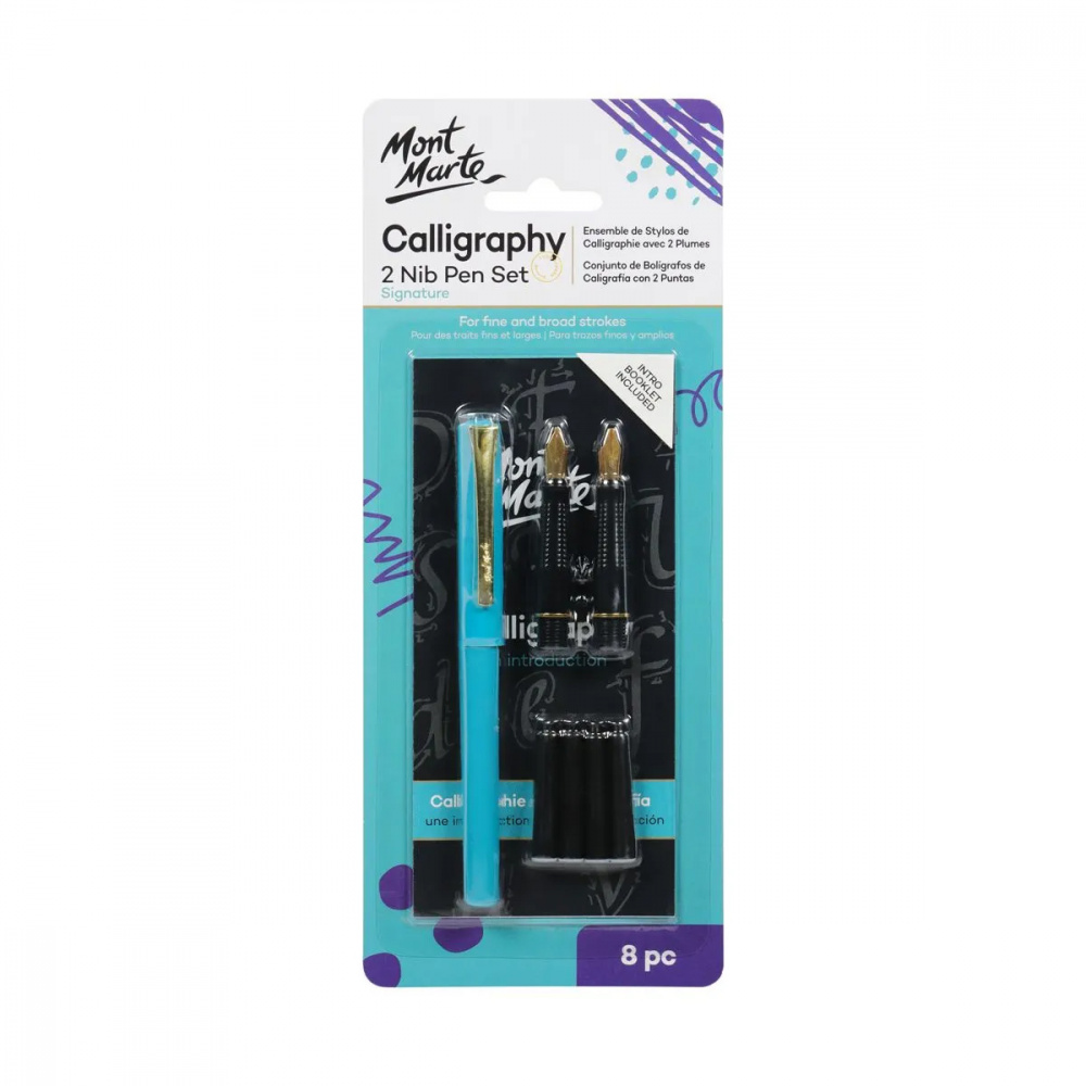 Calligraphy Set with Pen, 2 Types of Nibs, 4 Black Ink Cartridges/Refills, and Instructions MM Calligraphy 2 Nib - 7 Pieces