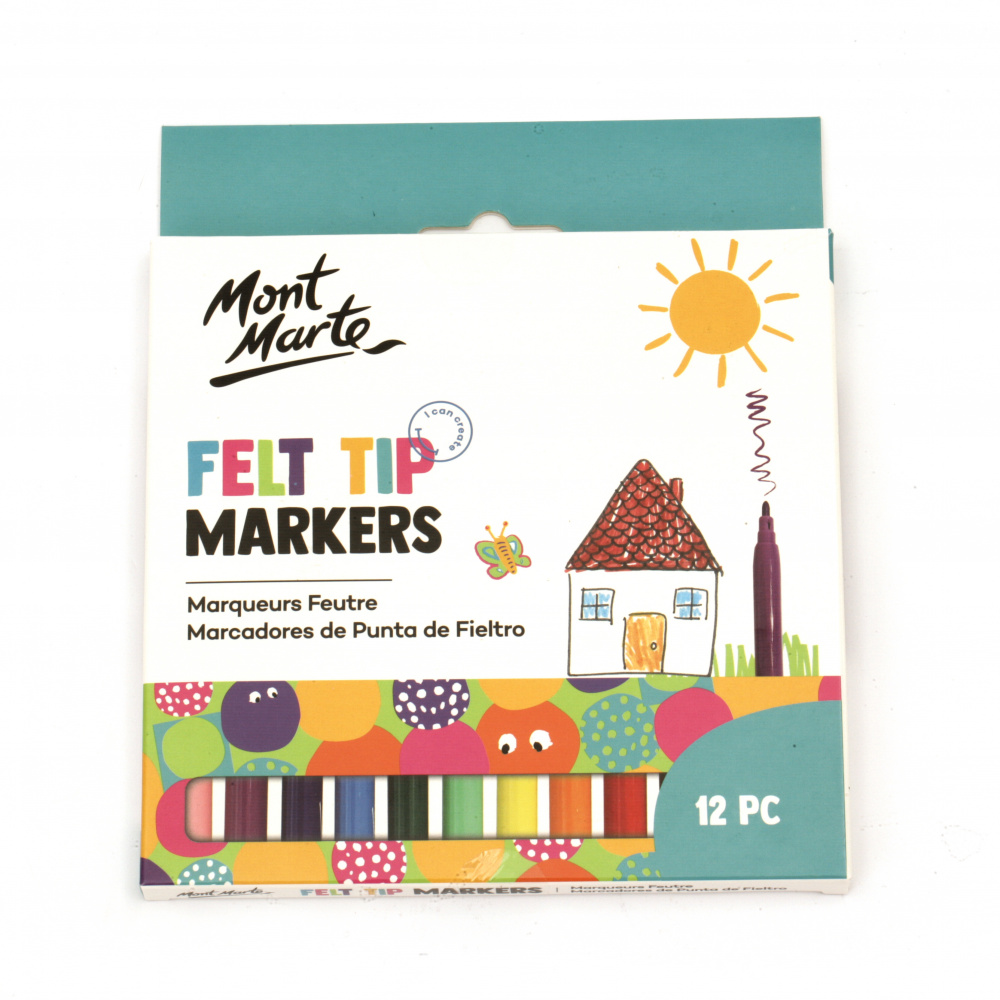 Mont Marte Kids Felt Tip Markers Set - 12 markers