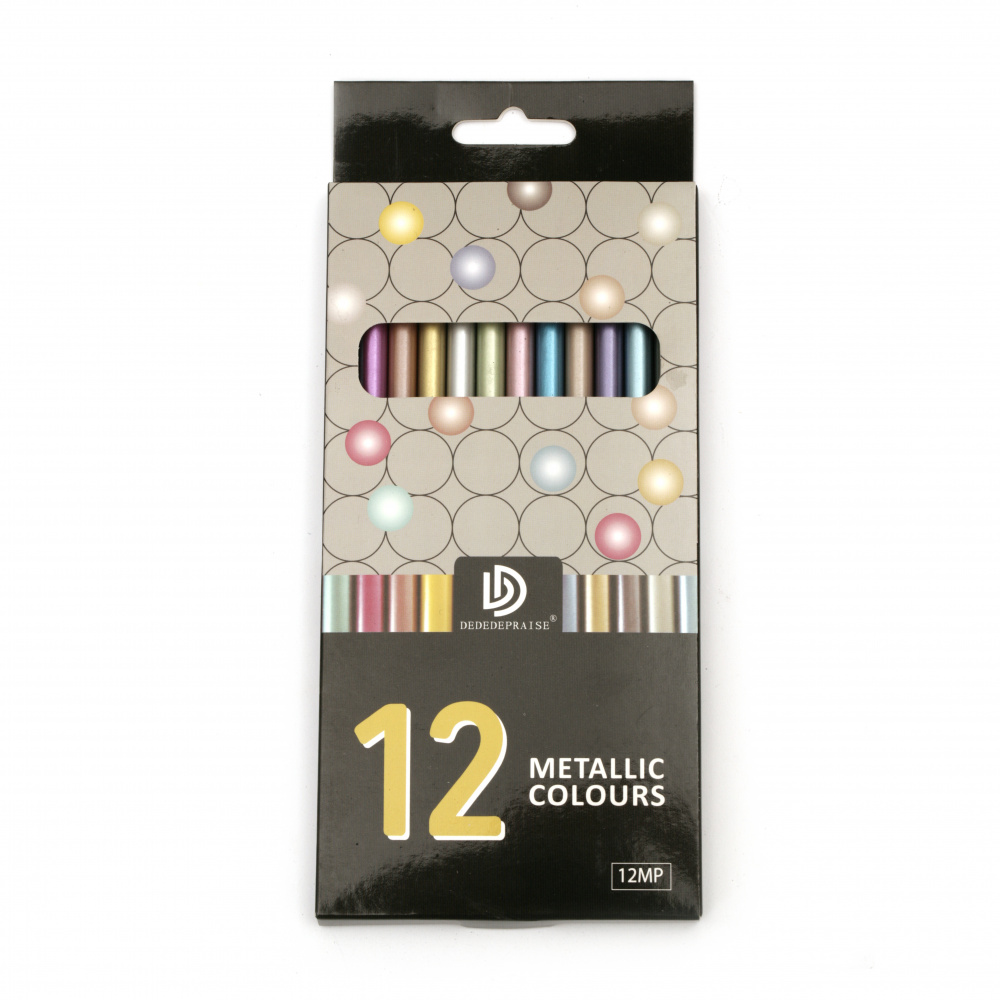 Set of 12 Metallic Colored Pencils