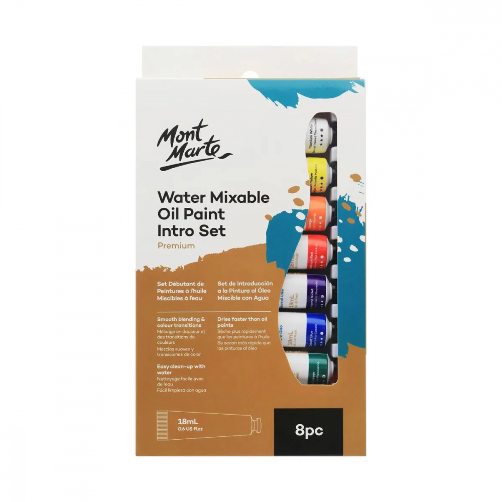 Комплект водоразтворими маслени бои Mont Marte Mixable Oil Paint Intro Set Premium 8 цвята x 18 мл