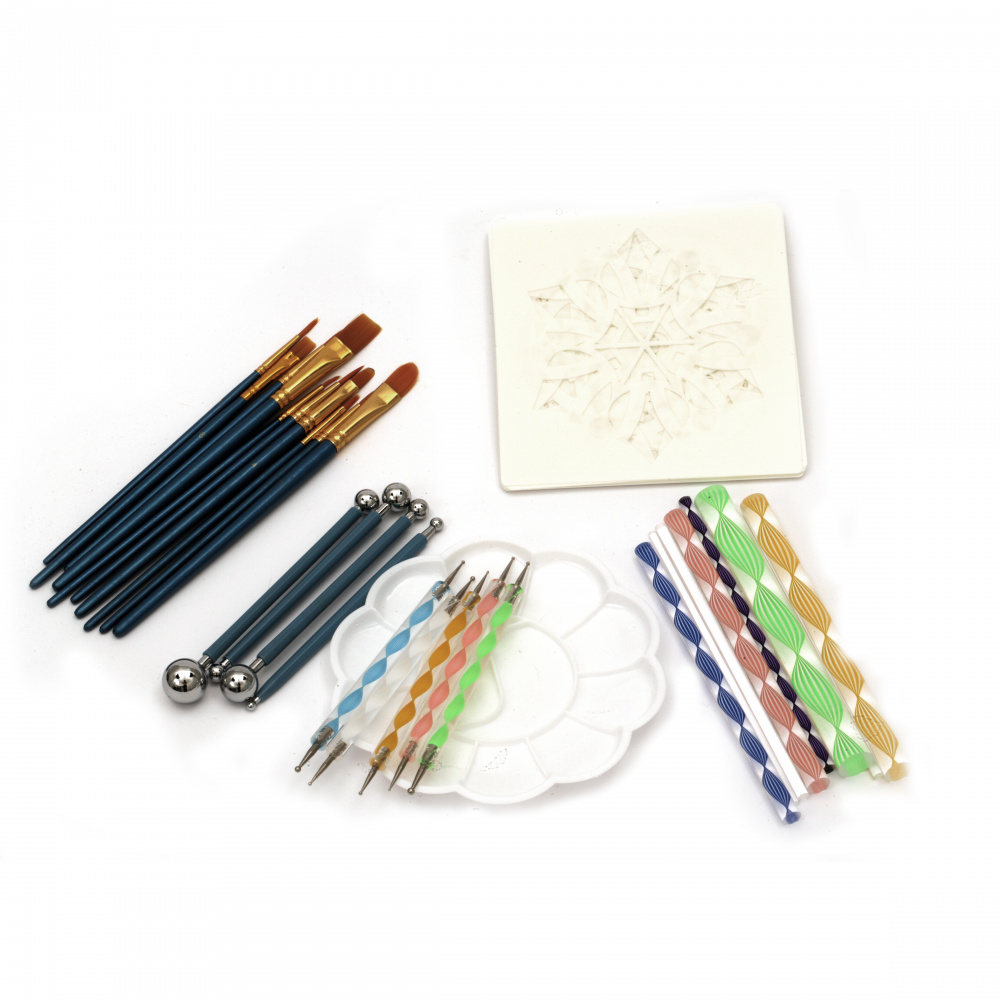 Set de instrumente pentru desen pentru puncte, pensule pentru paletă și șabloane -44 bucăți