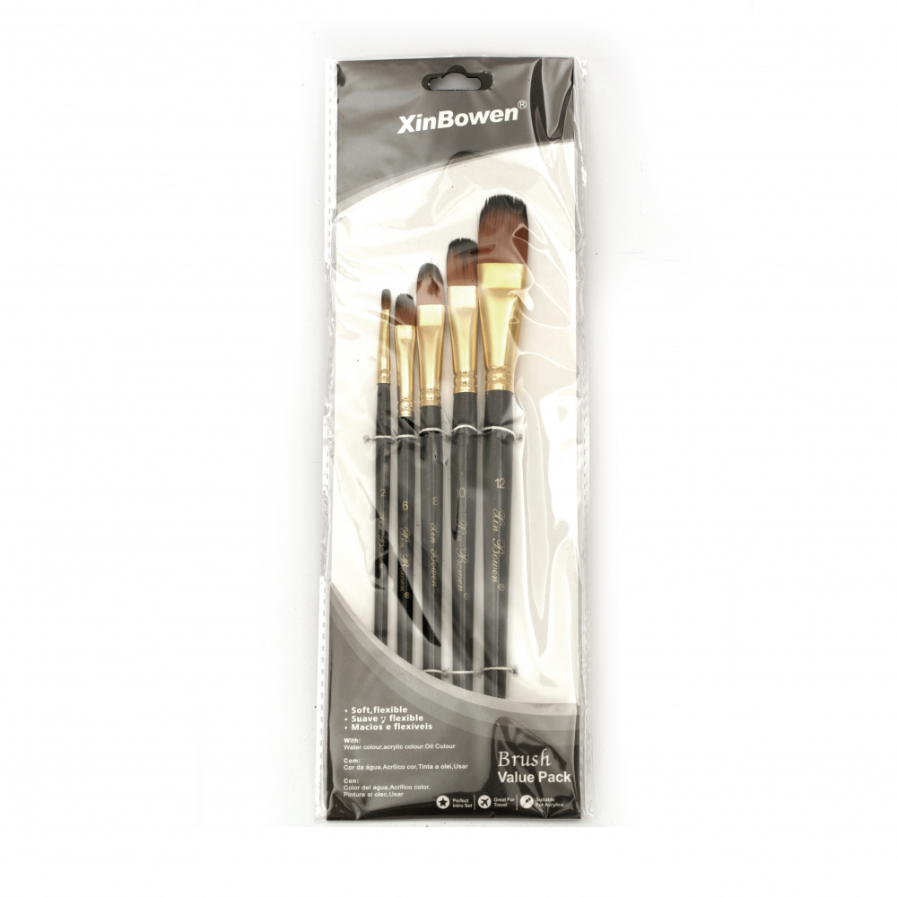 Set of Synthetic Fiber Flat Brushes with a Rounded Tip - 5 pieces
