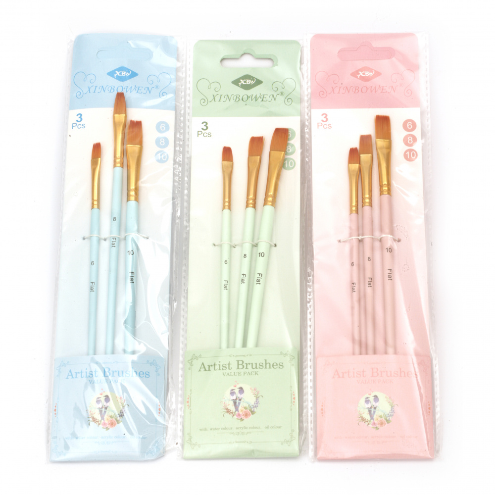 Set of 3 Flat Synthetic Paint Brushes
