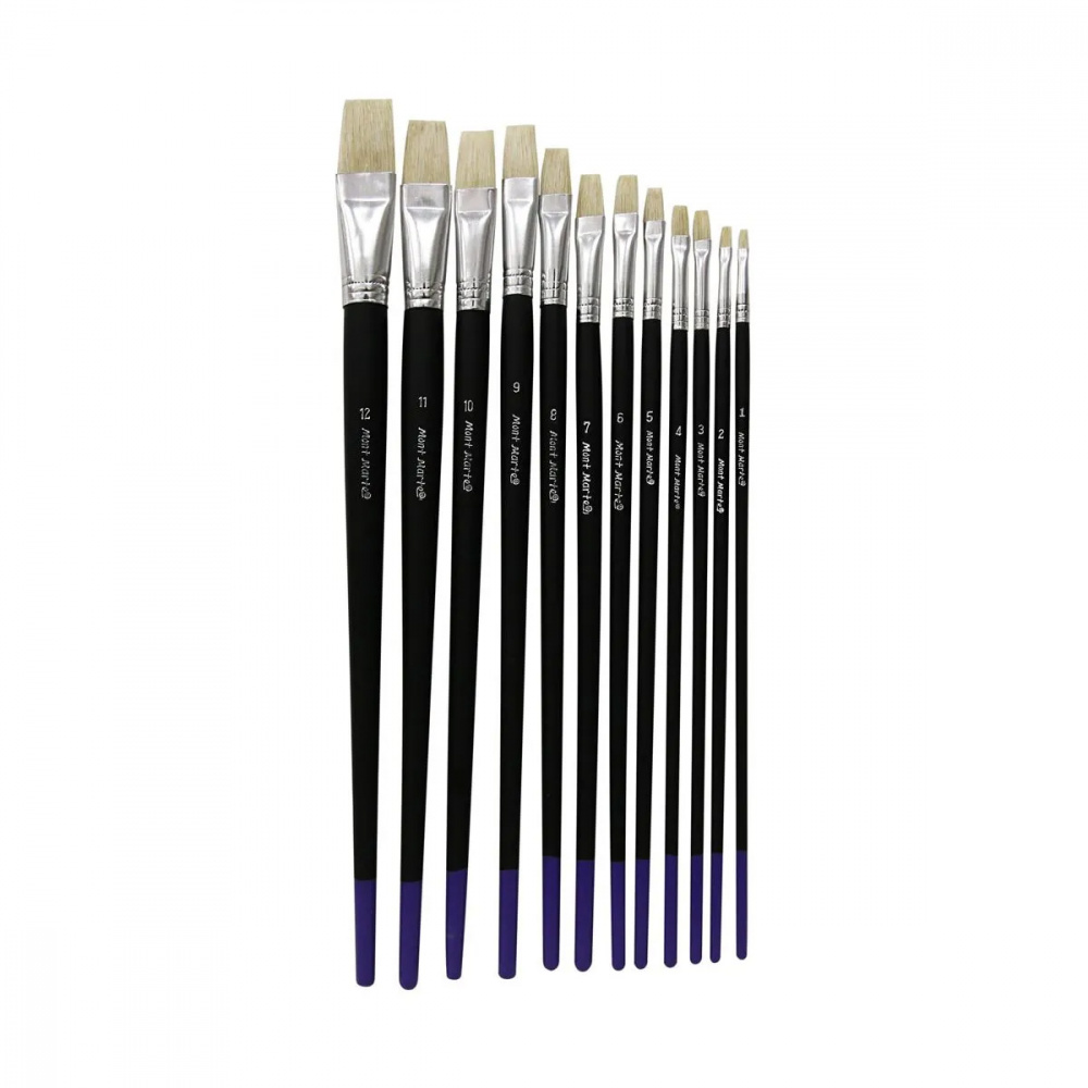 Mont Marte Studio Artist Brushes Set - 12 pieces, Flat Brushes with Natural Hair, Sizes 1 to 12