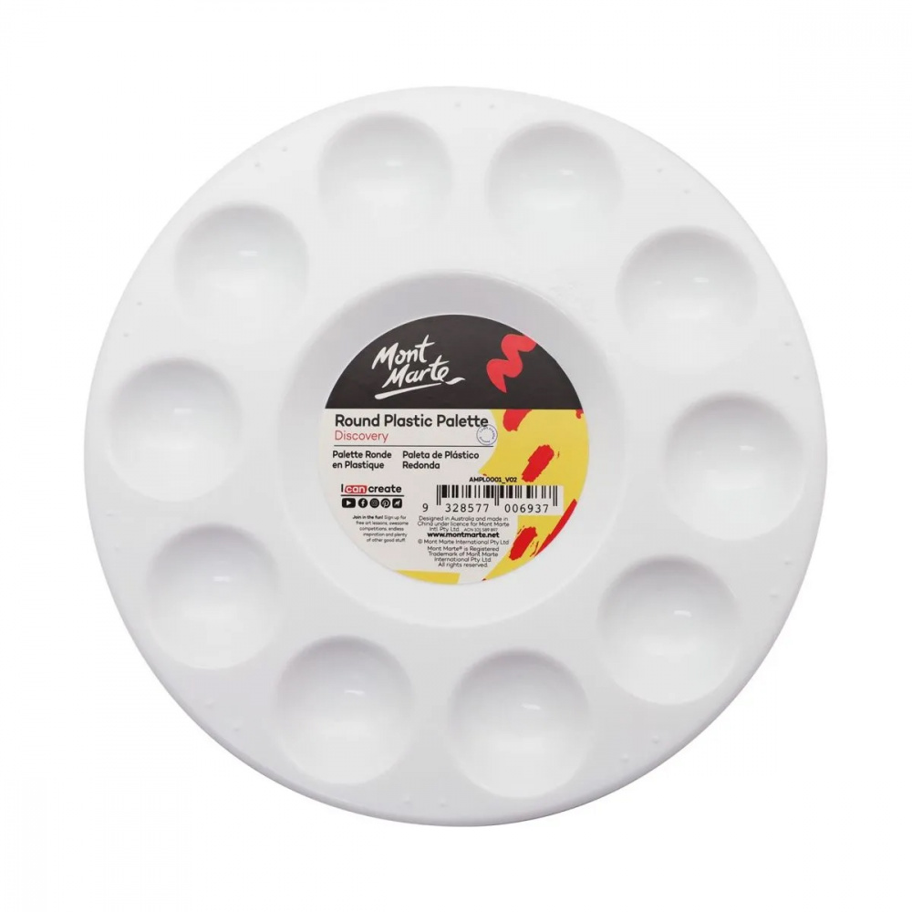 Mont Marte Plastic Palette - 17 cm, Round, with 10 Small Wells