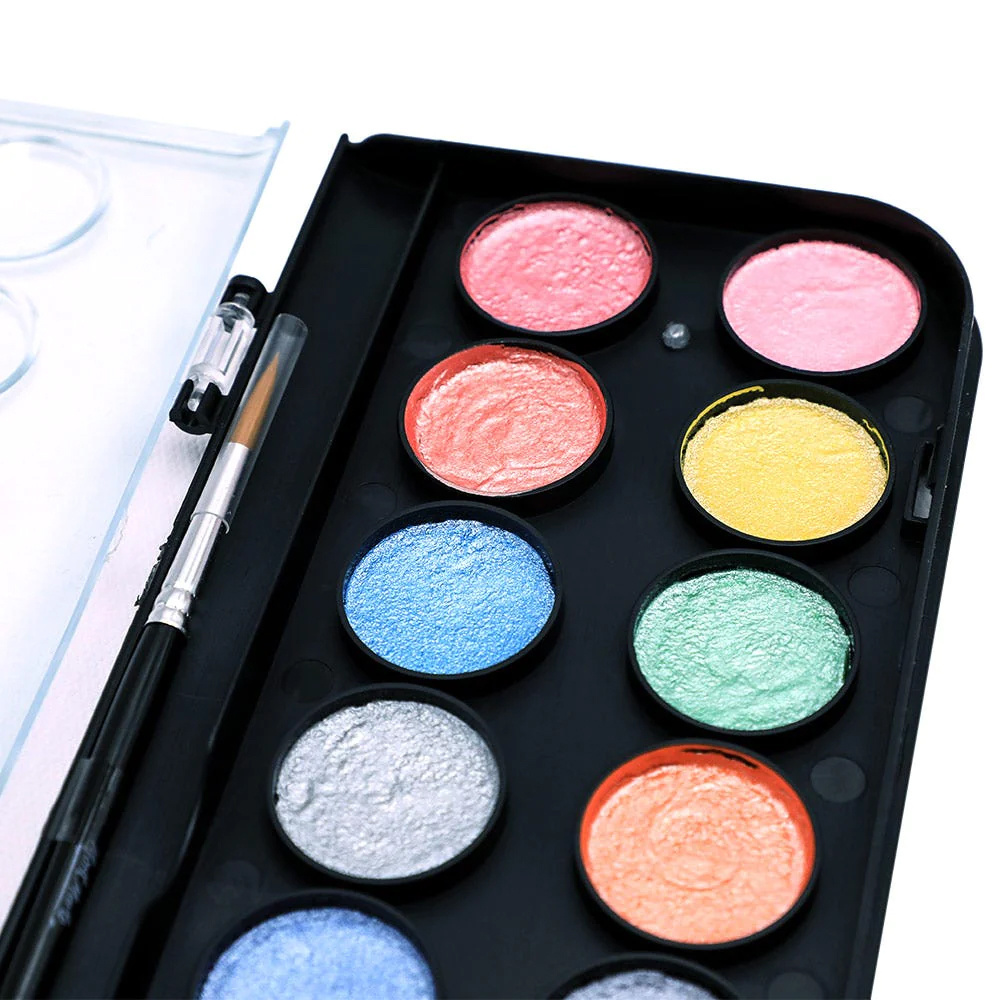 Комплект акварелни бои металик и четка MM Metallic Watercolour Cake Set 16 цвята